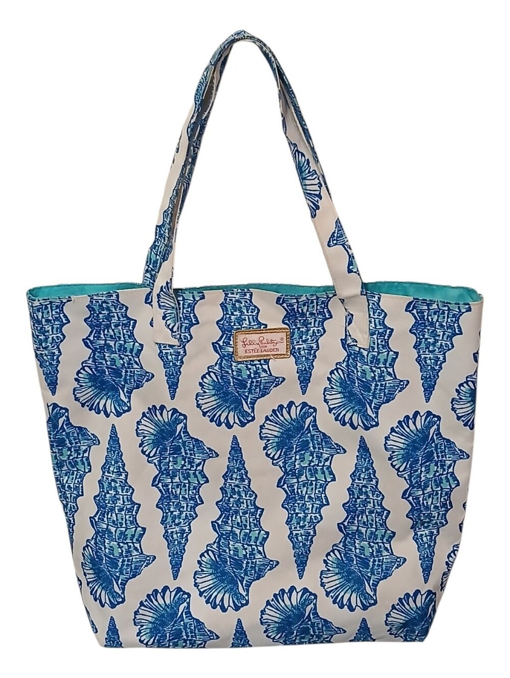 Lilly Pulitzer for Estee Lauder blue seashell tote